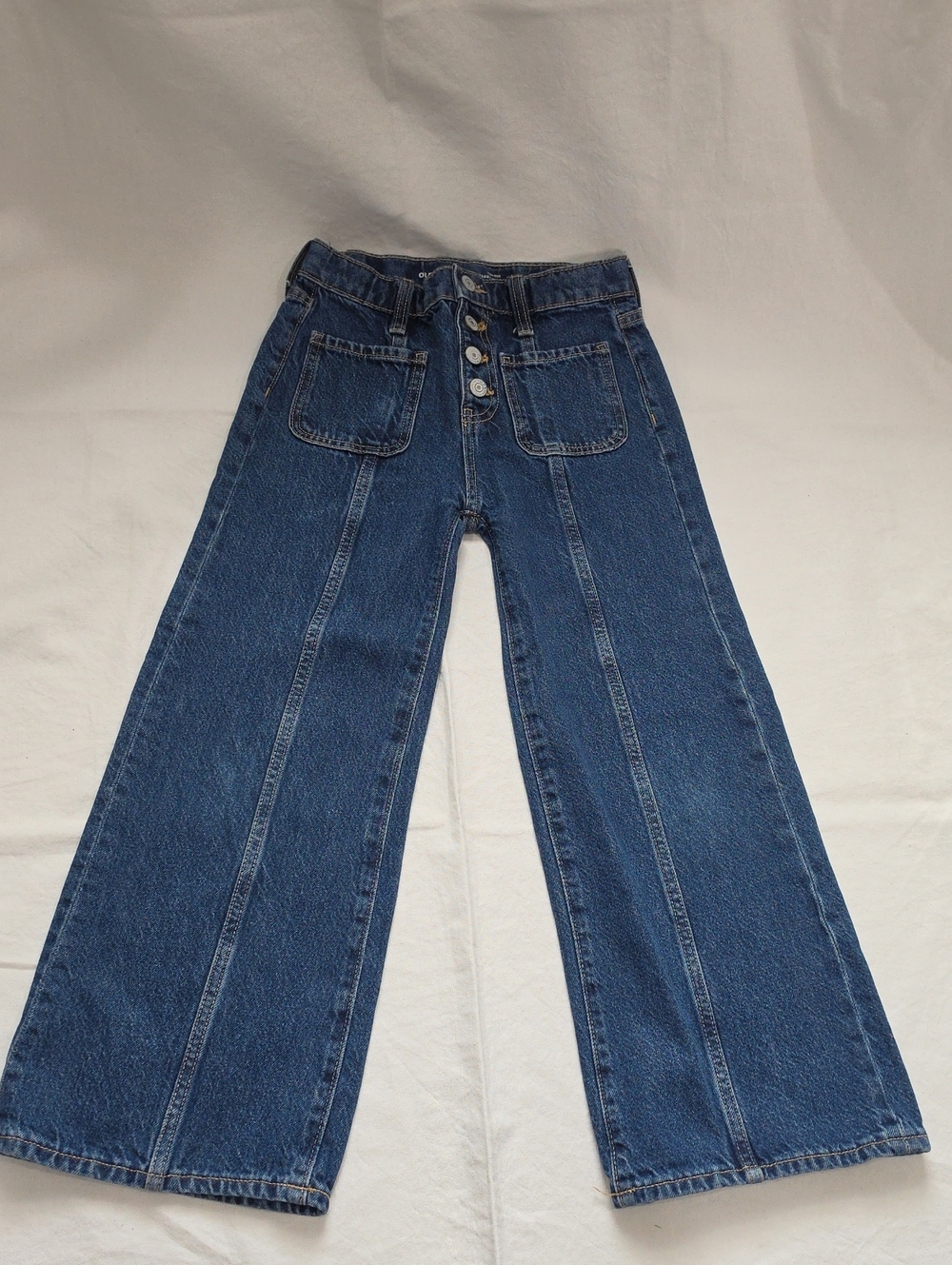 Old Navy Dark Blue Wide-Leg High-Rise Jeans with Front Patch Pockets
